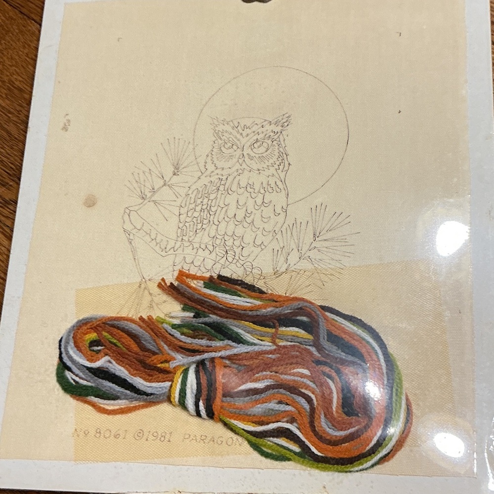 1981 Paragon Craft Gallery Crewel Kit 8061 Owl in the Moonlight Frame Included - Picture 3 of 3